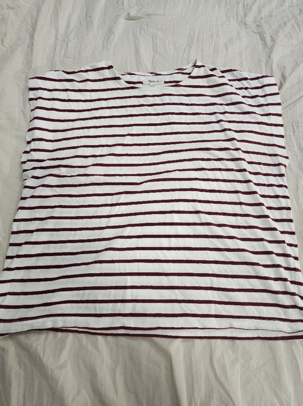 Madewell White Tee with Burgundy Stripes